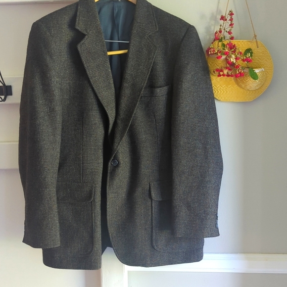 Men's VTG Imperial by Haggar Dark Grey Tweed Sports Coat 44 Wool